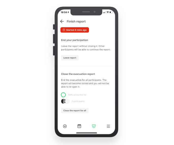 Sign In App - Evacuation — Ending and leaving reports