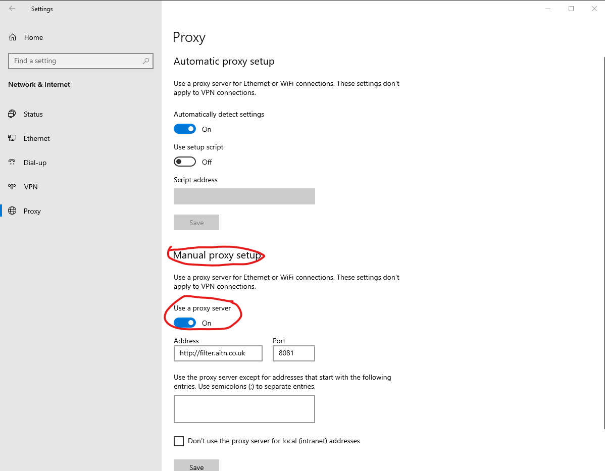 Turning the Proxy on/off — screenshot 2